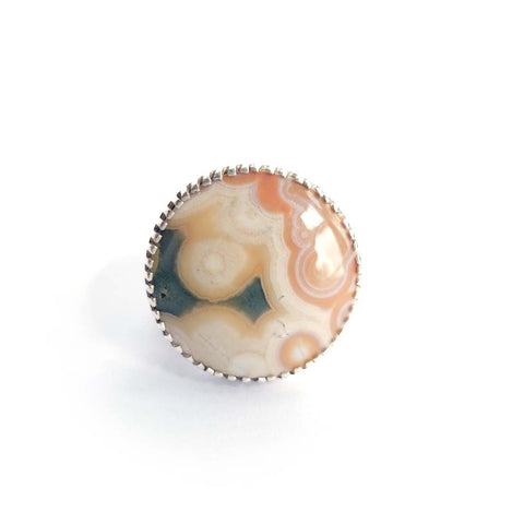 Ocean Jasper Round Gemstone Ring Set in Sterling Silver 'MINDFULLNESS'