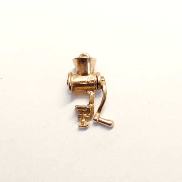 Vintage 9ct Gold Meat Grinder Charm with Turning Handle