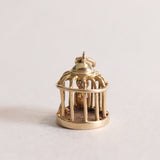 Vintage 9ct Gold Charm - Bird Cage Charm with tiny gold bird