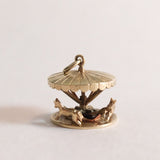 Vintage 9ct Gold Charm - moving Fairground Carousel / Merry-Go-Round with 2 horses