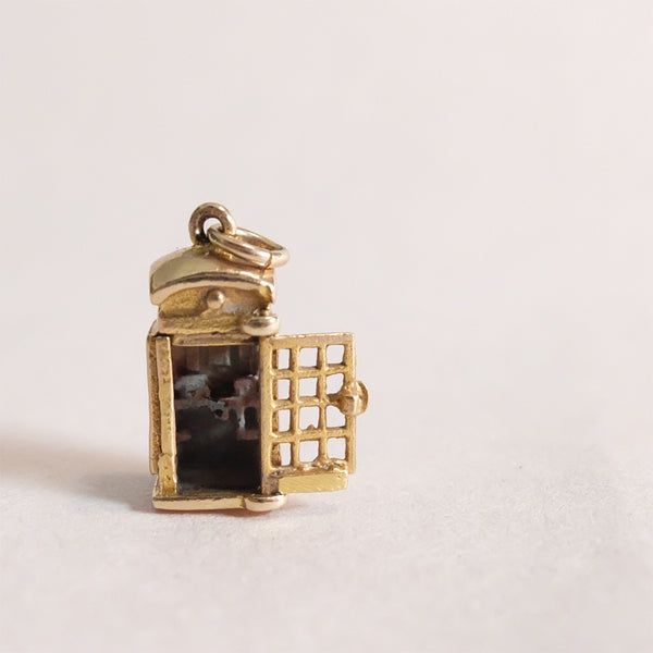 Vintage 9ct Gold Charm - Telephone Box Charm for charm bracelets and chains - tiny telephone inside