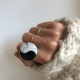 Howlite & Onyx yin yang gemstone ring - large semi precious stone ring set in sterling silver
