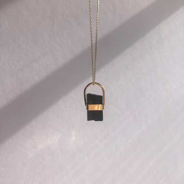 9ct Gold Black Tourmaline Gemstone Pendant Necklace - 'Protection'