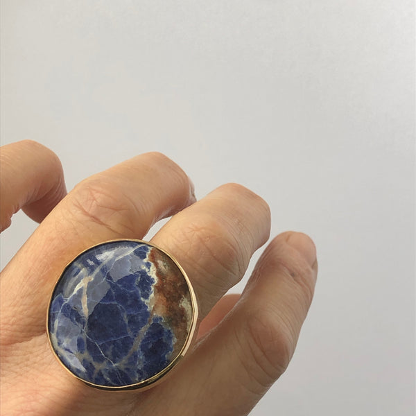 Sodalite Large Gemstone Ring set in 9ct Gold & Sterling Silver 'INTUITION'
