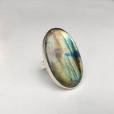 Labradorite Large Oval Gemstone Ring set in Sterling Silver 'PROTECTION'