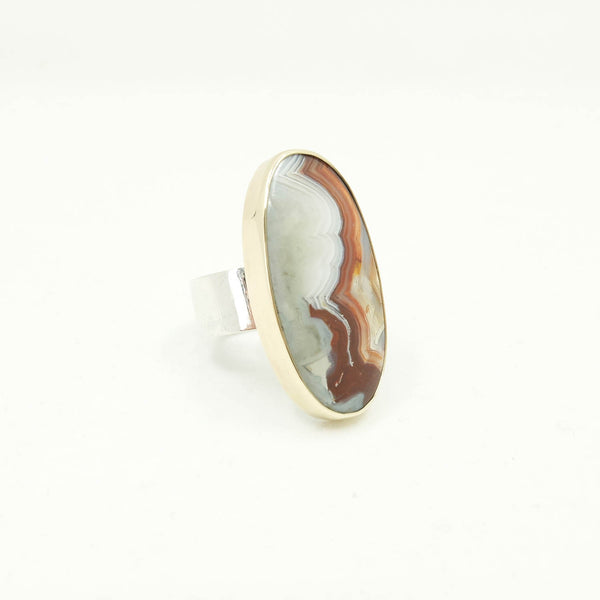 Mexican Lace Agate Oval Gemstone Ring Set in 9ct Gold 'JOY'