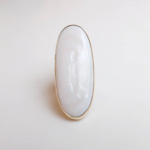Mother of Pearl Large Oval Gemstone Ring Set in 9ct Gold