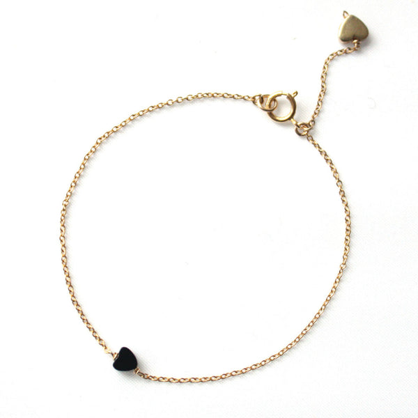 Alice Eden Jewelry Jewellery Delicate Gold and Onyx Love Heart Bracelet