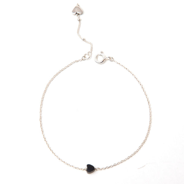 alice eden jewellery jewelry Delicate Silver and Onyx Love Heart Bracelet