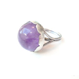 Sterling Silver Gemstone Ring with a unique round cloudy purple Amethyst stone - left side