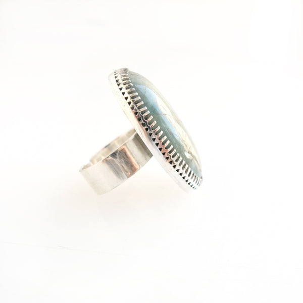 Aventurine Large Oval Gemstone Ring Set in Sterling Silver 'OPTIMISM'