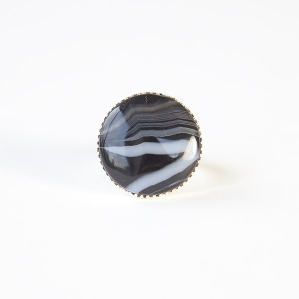 Black Striped Agate Gemstone Ring Set in Sterling Silver 'CONFIDENCE'