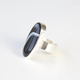 oval black banded agate gemstone ring in sterling silver - left side view