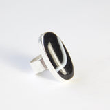 oval black banded agate gemstone ring in sterling silver
