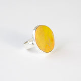yellow bumble bee jasper in thin silver setting with silver ring