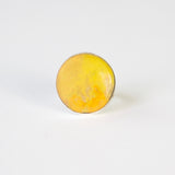 yellow bumble bee jasper in thin silver setting with silver ring - front