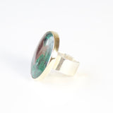 Round Chrysocolla Gemstone Ring in Silver and gold - left side