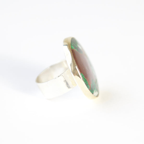 Round Chrysocolla Gemstone Ring in Silver and gold side