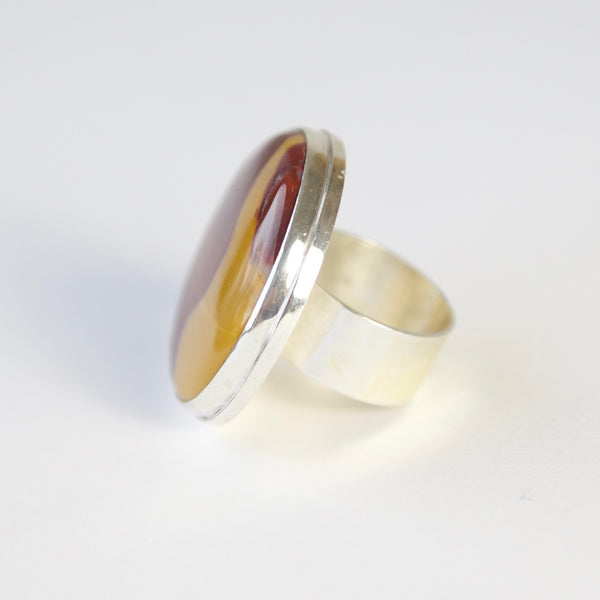 mookaite gemstone ring in sterline silver  - left side with silver band