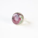 ruby zoisite semi precious gemstone ring in sterline silver - front left view
