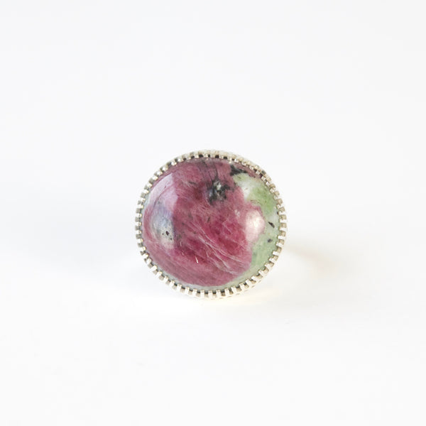 ruby zoisite semi precious gemstone ring in sterline silver