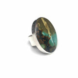 dark colours tibetan turquoise gemstone ring oval - in sterling silver - front right