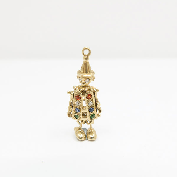 Vintage 9ct Gold Moving Clown Charm with Gems