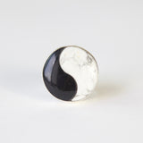 Howlite & Onyx yin yang gemstone ring - large semi precious stone ring set in sterling silver - top view of yin yang