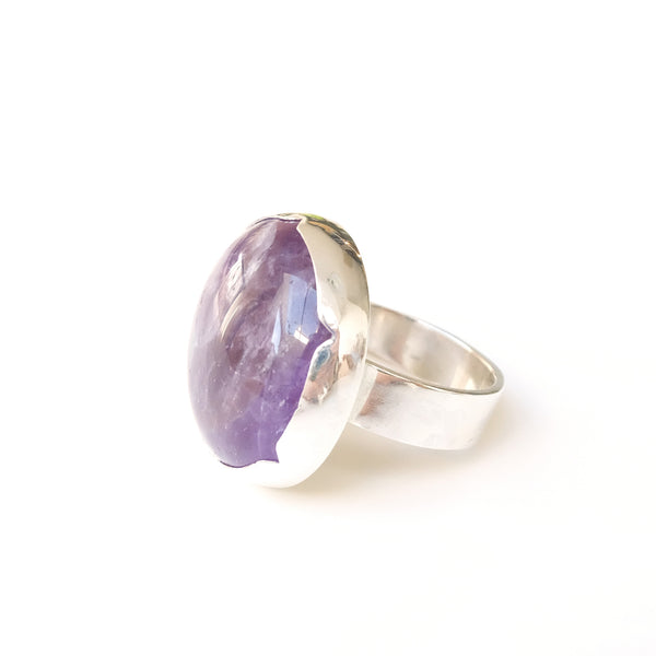 Sterling Silver Gemstone Ring with a unique purple Amethyst stone - side view