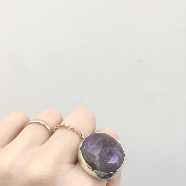 Sterling Silver Gemstone Ring with a unique purple Amethyst stone - worn on hand