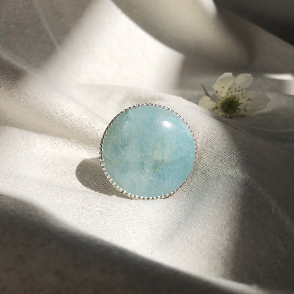 aquamarine gemstone ring in sterling silver - handmade by alice eden - in light