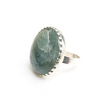 large round aventurine gemstone ring set in sterling silver - right side view of stone
