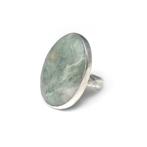white aventurine semi precious oval gemstone ring in sterling silver - left side