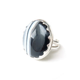 black banded agate gemstone ring in sterling silver - side view 2