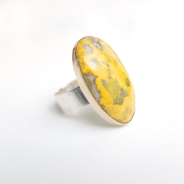 bumblee jasper gemstone ring in gold and silver