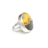 round bumble bee jasper ring in solid silver setting