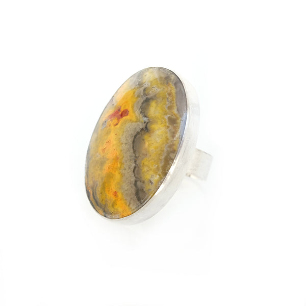 oval bumble bee jasper ring in sterling silver - side view