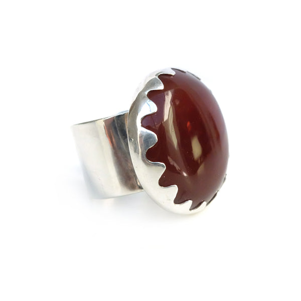 carnelian gemstone ring set in a sterling silver setting - right side