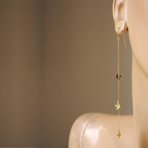 alice eden Jewellery jewelry  gold bird charm asymmetrical drop earrings