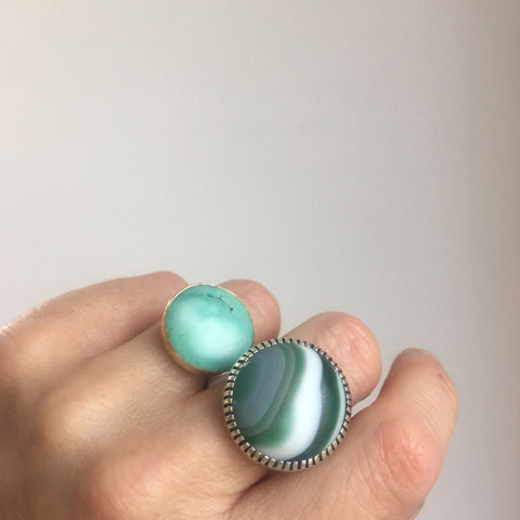 Banded Green Agate Gemstone Ring Set in Sterling Silver 'CONFIDENCE'