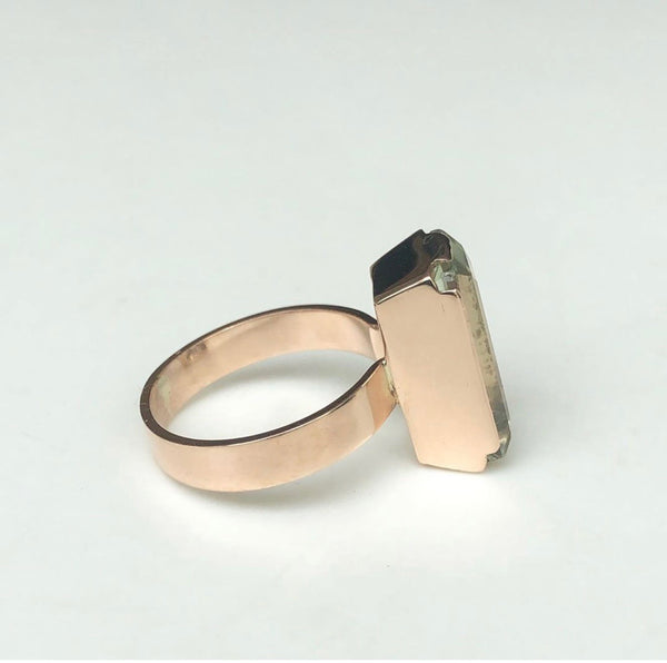 Green Amethyst Baguette Cut Gemstone Ring in 9ct Rose Gold 'POSITIVITY'