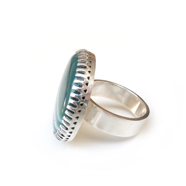 green banded agate gemstone ring in sterline silver - silver ring