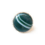 green banded agate gemstone ring in sterline silver - top view