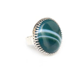 green banded agate gemstone ring in sterline silver - silver band