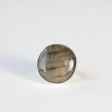 labradorite round gemstone ring in sterling silver - semi precious stone rings - front view