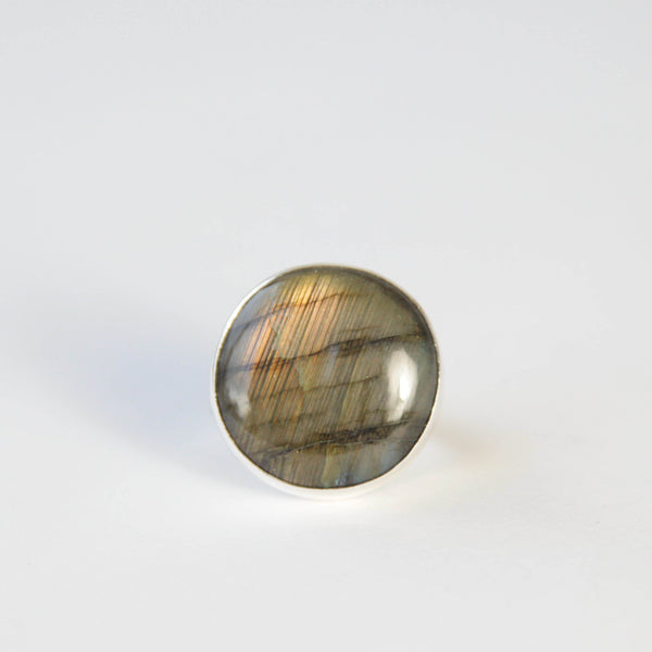labradorite round gemstone ring in sterling silver - semi precious stone rings - top view