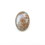 Mexican Lace Agate Gemstone Ring - Silver & Gold - front view - handmade