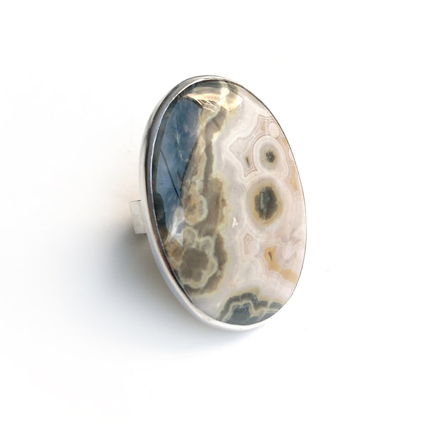Ocean Jasper Gemstone Ring Set in Sterling Silver 'MINDFULLNESS'