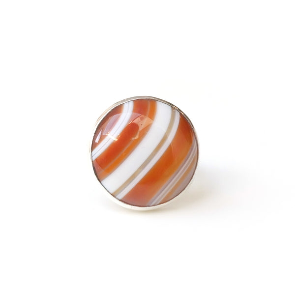 Orange Banded Agate Gemstone Ring in Sterling Silver - front view
