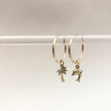Vintage 9ct Gold Charm Hoops - Dolphin & Palm